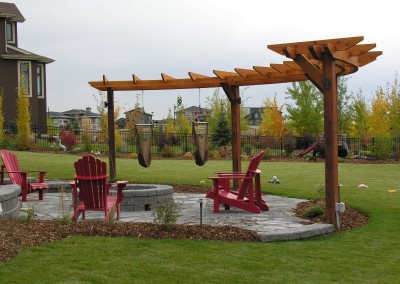curved pergola and fire pit area